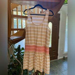 Lilly Pulitzer Tideline beige & white striped pink smocked waistline dress